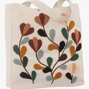 NEW Neutral Colors Floral Embroidered Tote Bag